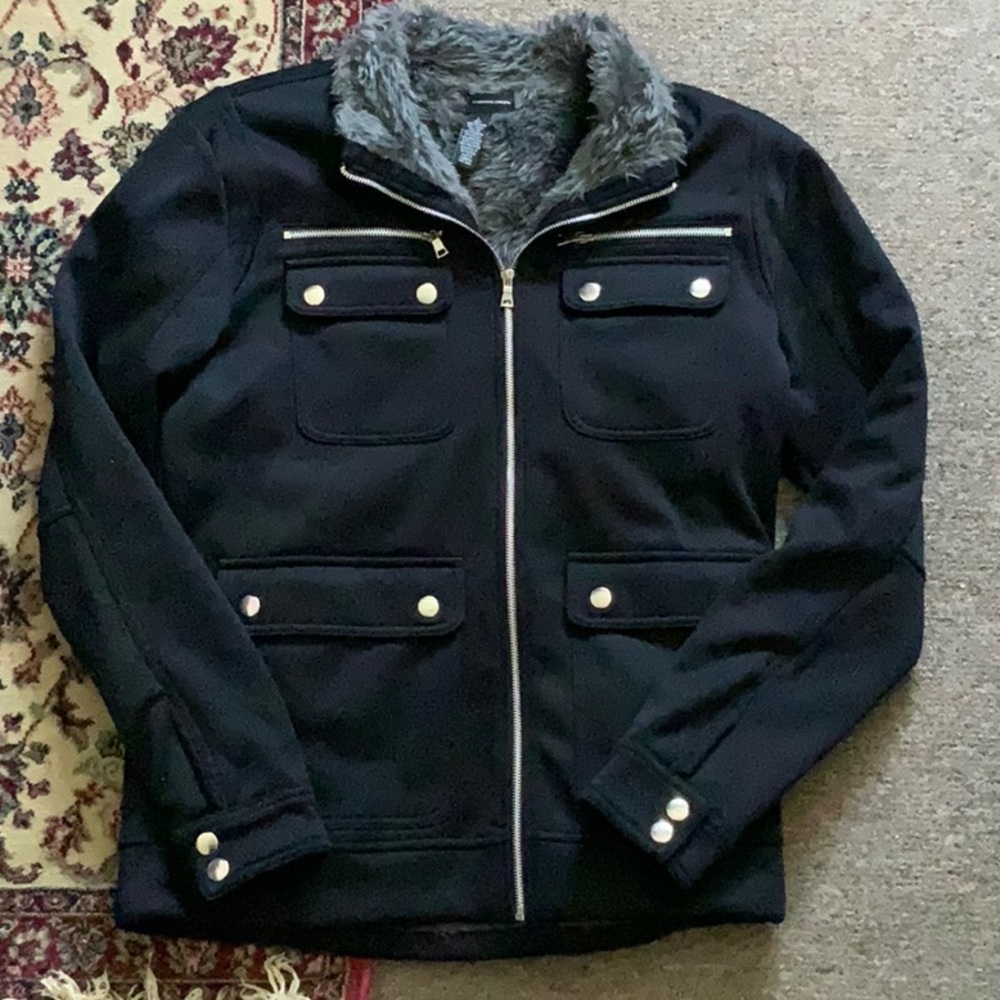 INC International Concepts Black Moto Jacket Size Large